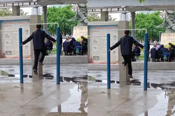Oudje in Chinees park heeft work-out routine die wij hem niet nadoen