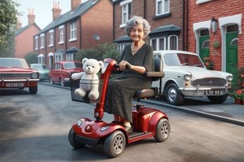 Oma weet nog niet zo goed welk knopje wat doet op haar scootmobiel