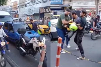 Iemand in Colombia leert een lesje over dapper doen in het verkeer