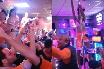 Oranje-aanhangers vermaken zich prima op de Reeperbahn in Hamburg tijdens EK 2024