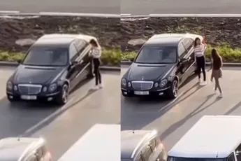 Moppie krijgt Mercedes met geen mogelijkheid open…