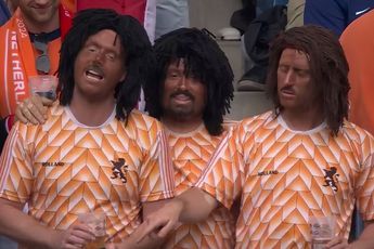 Buitenlandse kijkers walgen van drie als Ruud Gullit verklede Oranje-fans in het stadion