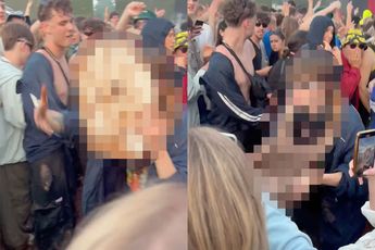 Jongen heeft wel een heel bijzonder accessoire bij zich op festival