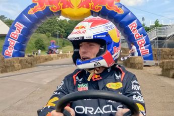 Max Verstappen, Checo Perez, Yuki Tsunoda en Daniel Ricciardo doen zeepkistenrace