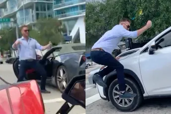 Hele boze patser gooit met een karate-chop al zijn frustraties eruit in Miami