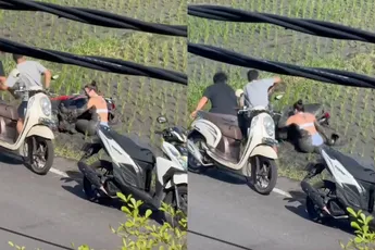 Dame vindt de perfecte manier om een scooterrit op Bali te eindigen