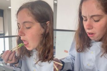 Jongedame maakt voor het eerst kennis met wasabi