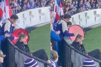 Aanhanger van Western Bulldogs houdt geen rekening met steward in het stadion