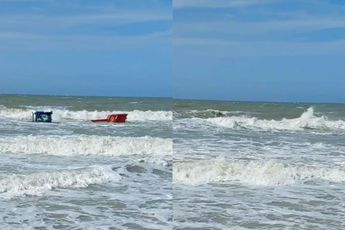 Trekkertje op het strand van het Belgische Middelkerke ging zwemmen