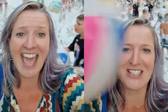 Mama maakt even een leuk filmpje voor oma van de schuimparty