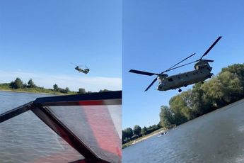 Übercool: Laagvliegende Chinook en speedboot doen race op de Maas