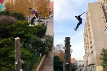 Ook bij de parkour-pro’s zit het wel eens tegen