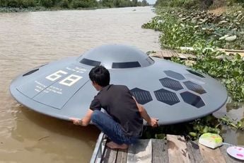 Vietnamese man heeft UFO als boot gemaakt en scheurt daarmee over het water