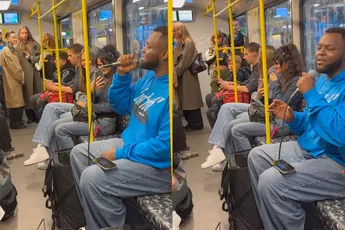 Zanger Ronis Goliath doet nummer 'Stand by Me' in de metro van Berlijn