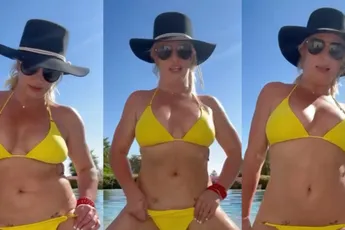 Britney Spears probeert in gele bikini de randjes van Insta weer eens op te zoeken