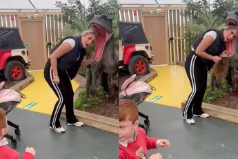 Sow, mama is dood, gegrepen door een boze dinosaurus