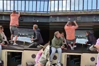 Op de brug klimmen vanuit een boot ging in Haarlem geheel niet volgens plan