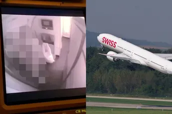 Amoureus koppel in keuken van vliegtuig gefilmd door bewakingscamera; beelden verspreid door personeel