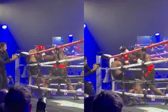 Melvin Manhoef slaat Dave Roelvink naar de grond in tweede ronde tijdens Boxing Influencers