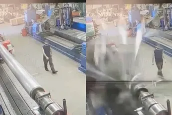 Veiligheidsvideo laat zien hoe een werknemer door het oog van de naald kroop