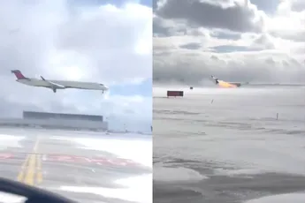 Nieuwe beelden laten 'ondersteboven' landing zien van vliegtuig in Toronto