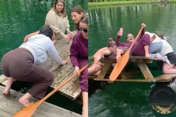 Zo’n drijvende picknicktafel leek stabiel, maar dat viel tegen voor de meesten