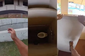 Parkour-runner op slippers laat bezoeker van openbaar toilet even schrikken tijdens zijn sessie