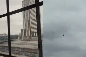 Nog wat gedaan op je werk? Ja lekker gehangen aan een kraan in Eindhoven
