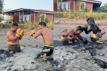 Is dit de nieuwe hit in vechtsportland? Elkaar in de bagger de tandjes slaan