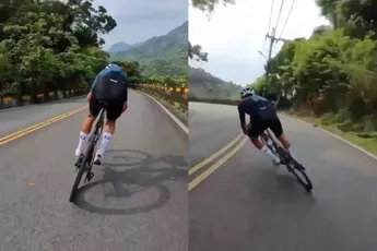 Twee amateurwielrenners begonnen aan een afdaling in Taichung en maakten dat veel te spannend