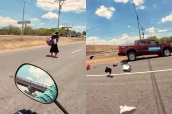Oma overleeft oversteken op snelweg in Honduras maar net, en kwaad dat ze is…