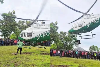 VIDEO: Gekke actie in Kenia – man hangt aan helikopter van Oga Obinna bij bruiloft Prince Indah