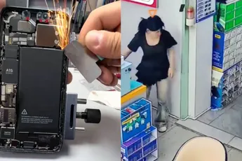 Accu van telefoon lek prikken levert toch wel pittig effect op