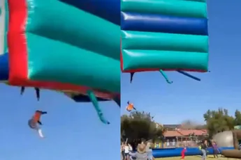 Paniek in Zuid-Afrika: springkussen vliegt de lucht in met kinderen er nog op