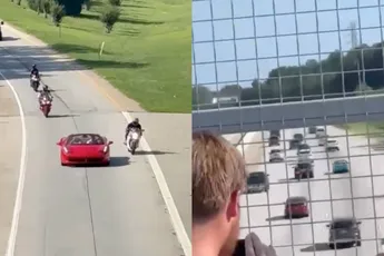 Motorrijder wilde even mans doen tegenover Ferrari-rijder na Cars and Coffee-meeting