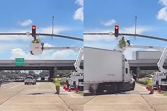 Verkeerslichten-onderhoudsmannetje kwam toch wel aardig weg na veel te spannend momentje