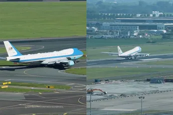 President Trump is weer vertrokken, beste uitzicht op AIR FORCE ONE vanuit verkeerstoren Schiphol