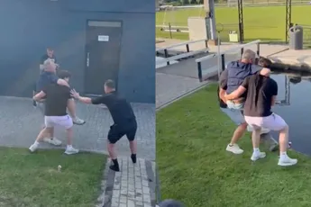 Dit was duidelijk niet zijn eerste keer als “slachtoffer” van in het water gegooid worden