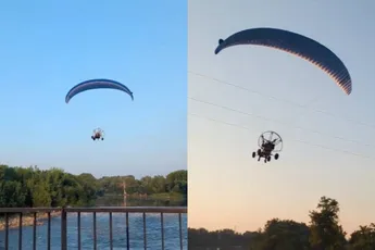 Paraglider knalt in de stroomkabels en crasht in rivier bij Grand Forks
