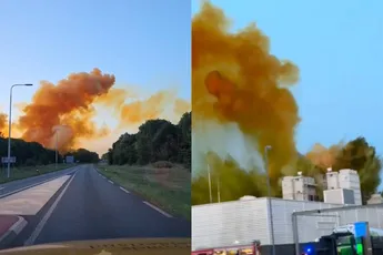 Beelden van explosie bij bedrijf in het Gelderse Borculo, waar een gevaarlijke stof is vrijgekomen