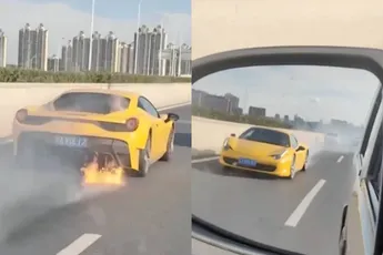 Als je gehuurde gele Ferrari 458 ineens verandert in een vuurbal
