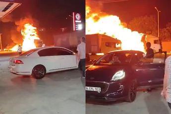 Alleen in Turkije: brandende vrachtwagen rijdt nog een stukje door