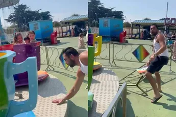 Man probeert iets op kermis en komt met z'n bek keihard tegen een bakkie