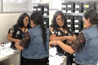 Vrouwen vinden één paar schoenen stelen voor amateurs, nemen gewoon alles mee