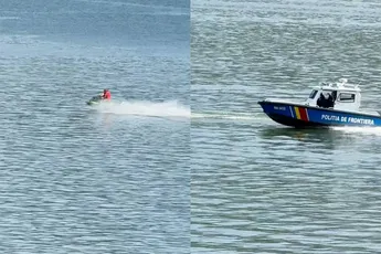 Waterscooter in Roemenië zet alles op alles op om niet gepakt te worden door de waterpolitie