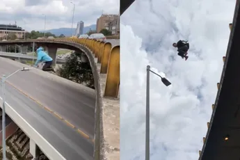 Viaduct en lantaarnpaal is ultieme uitdaging voor Colombiaanse parkour mannetjes