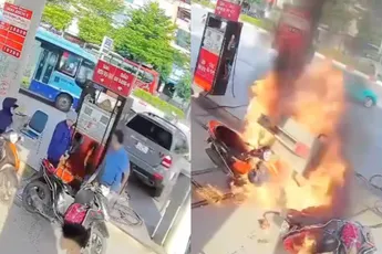 Mercedes rijdt pomp omver bij tankstation in Hanoi: vuurzee en dikke rekening