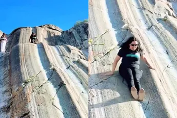 Dat is helemaal geen echte glijbaan en je voet hoort ook niet zo te staan