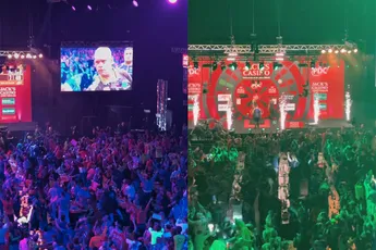 Bier vliegt door de lucht als Michael van Gerwen World Series Finals in Amsterdam wint