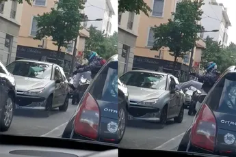 Boze motorrijder in Frankrijk verliest zijn geduld en gaat los